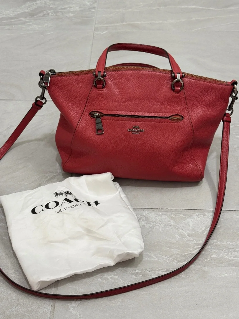 Coach Orange Red Pebbled Leather Prairie Satchel Crossbody Bag with Dust Bag - Picture 1 of 14